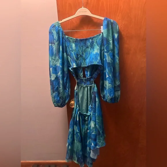 Petal & Pup Katniss Long Sleeve Mini Dress - Blue Floral - Picture 3 of 3